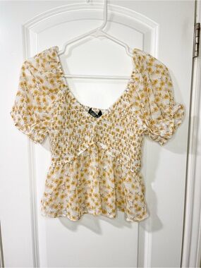 Ash & Violet Yellow and White Floral Smocked Blouse